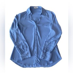 EXPRESS Women’s Portofino Blue Slim Fit LS Shirt in Small